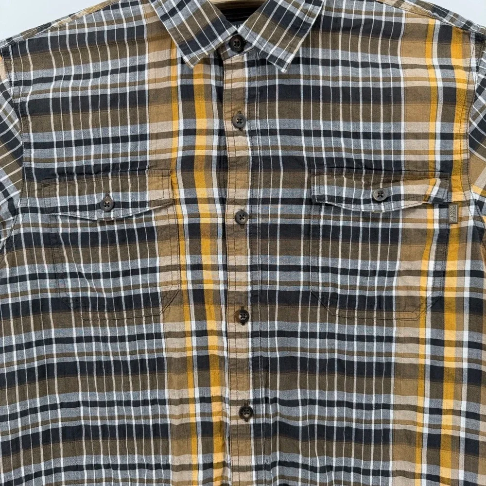 Outdoor‎ Research Plaid Shirt Mens Large Brown Yellow Short Sleeve Button Down